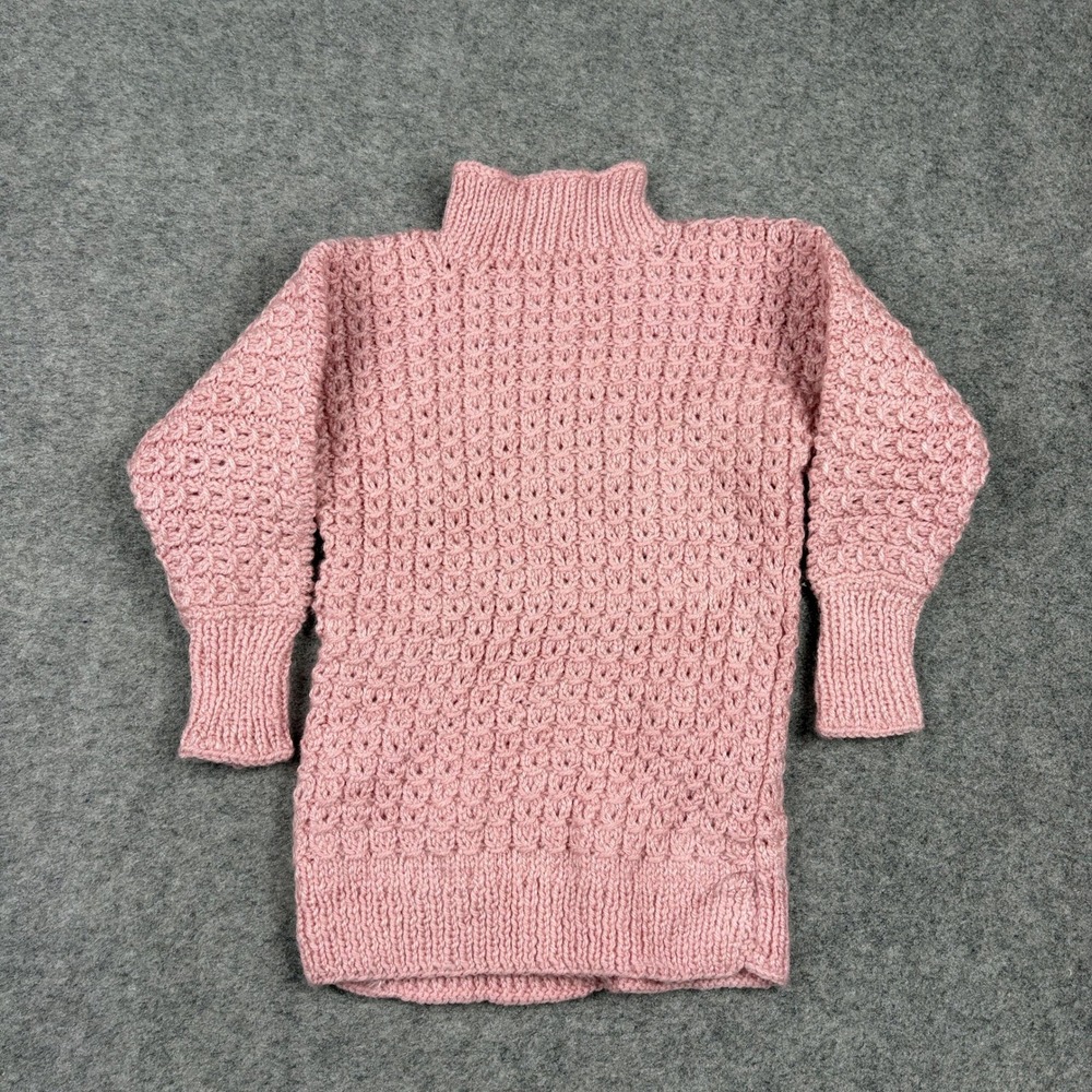 Unbranded Crochet Sweater Womens Small Pink Mock Neck Chunky‎ Knit Longline